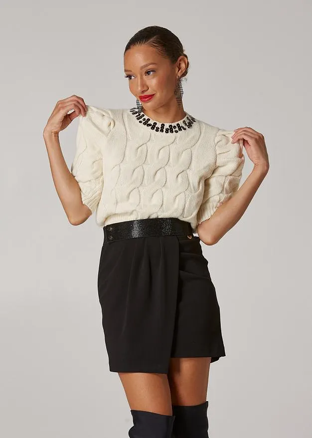 Πουλόβερ με χοντρή πλέξη και διακοσμητικές παγιέτες