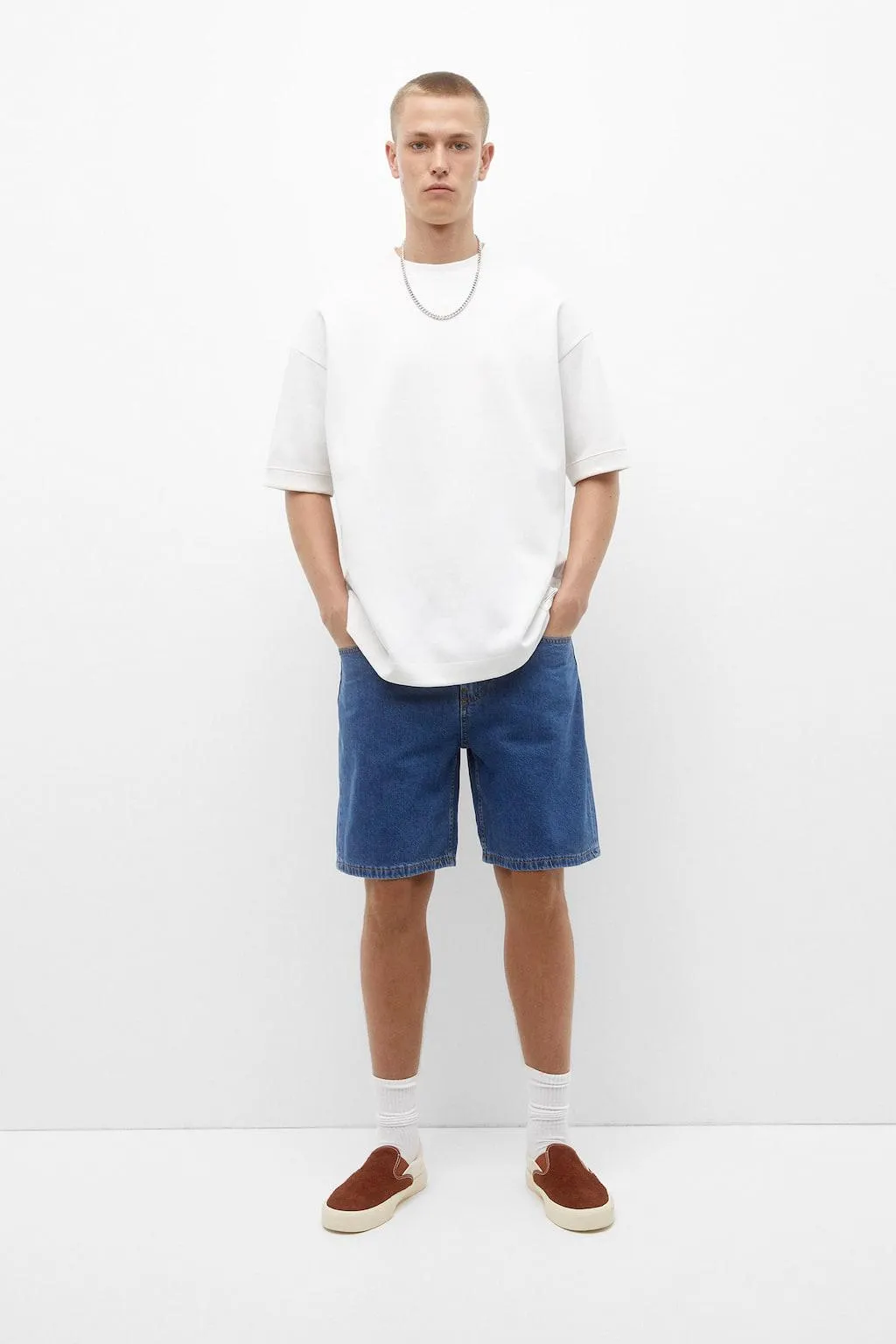 BASIC LOOSE FIT DENIM BERMUDA SHORTS
