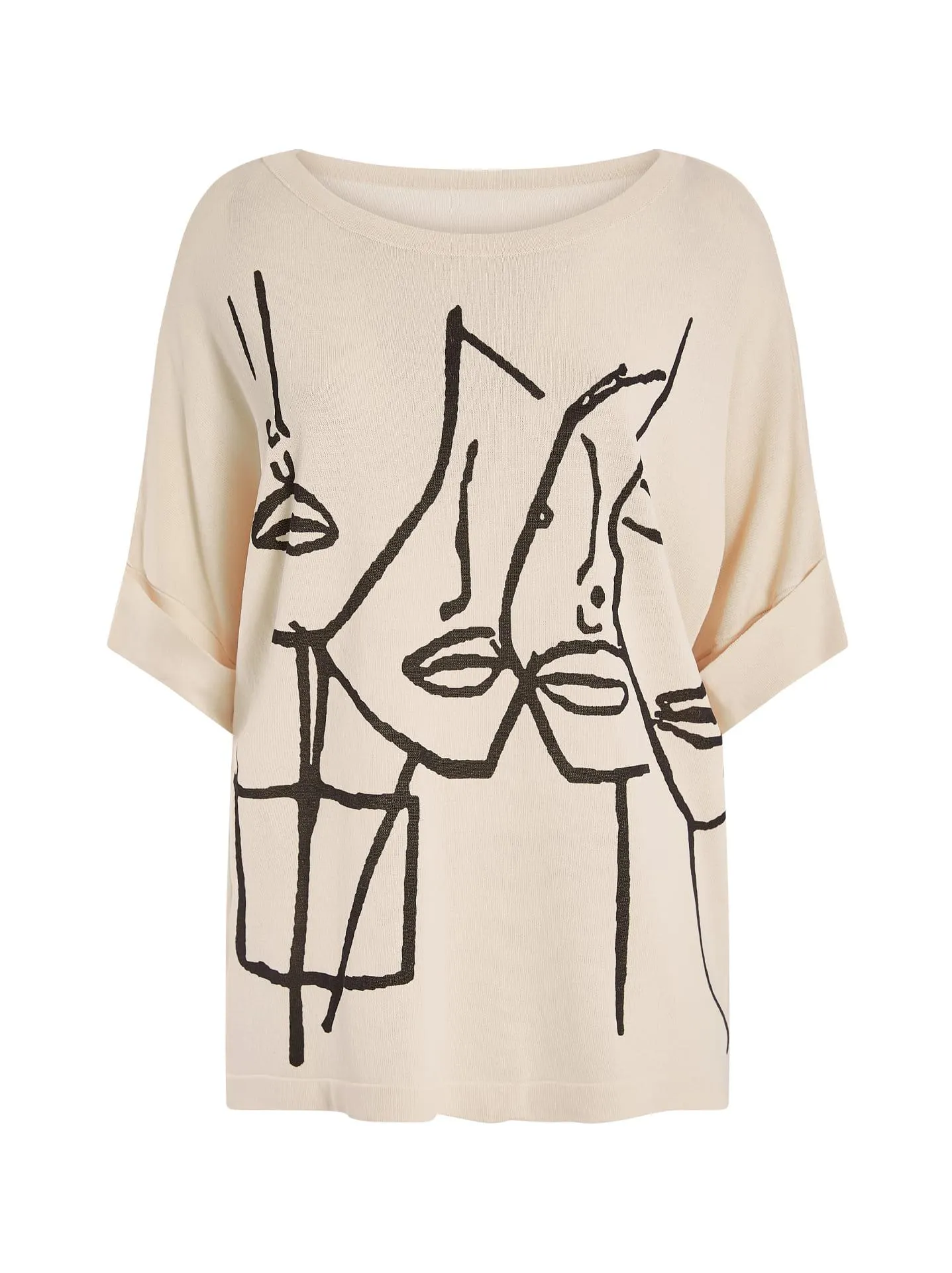 Κοντομάνικη μπλούζα με γυριστό μανίκι σε μπεζ