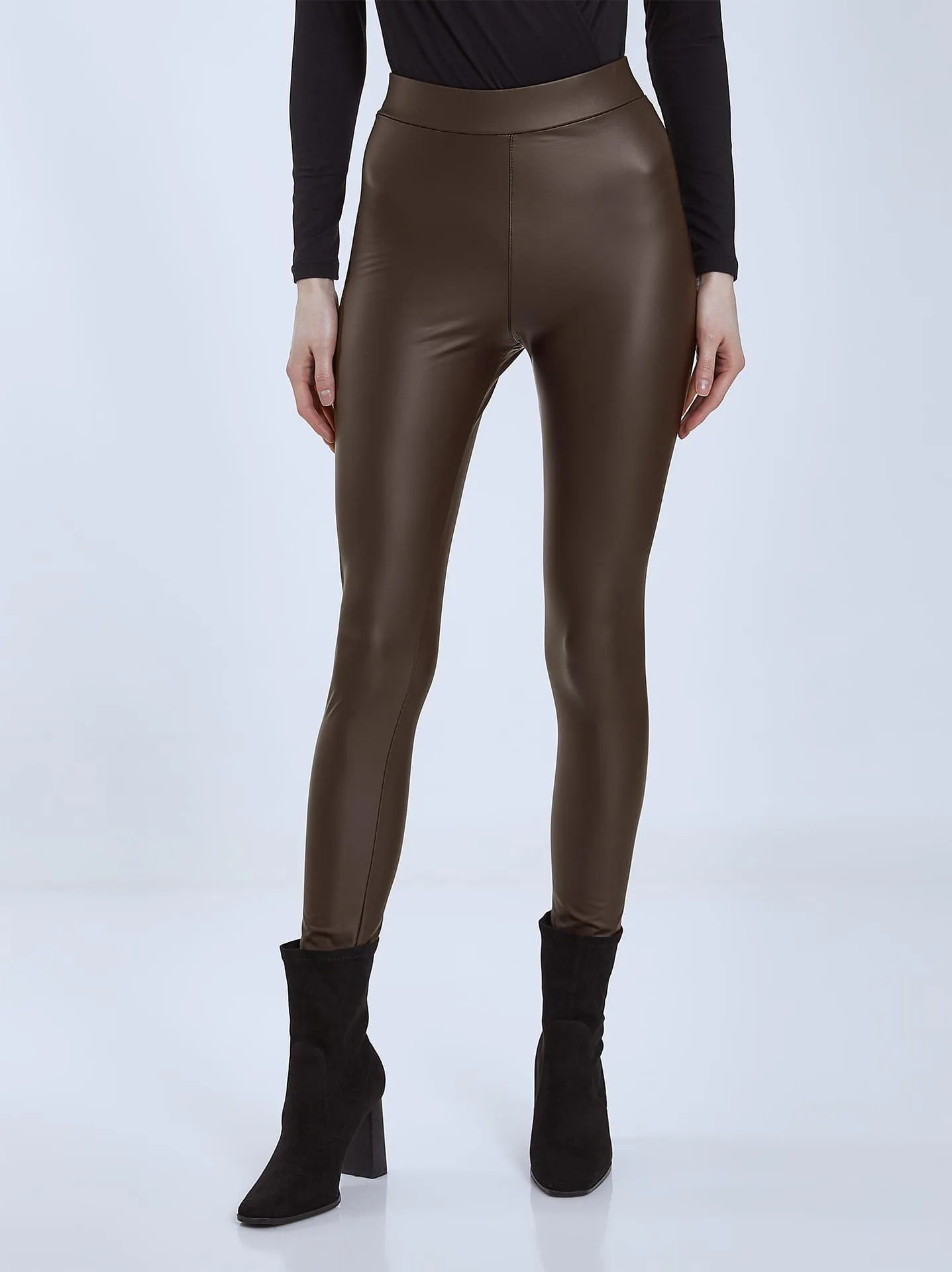 Κολάν δερματίνης με επένδυση σε καφέ σκούρο