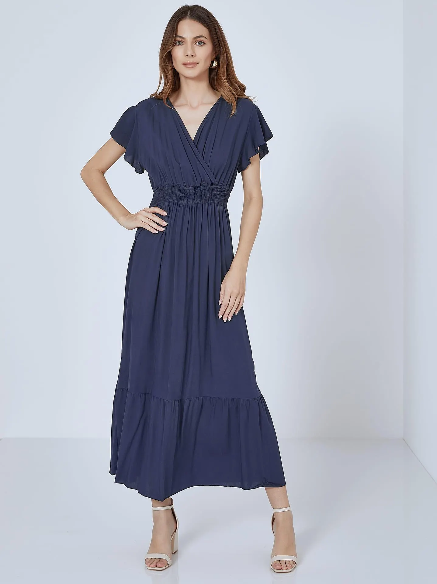 Maxi φόρεμα με βαμβάκι σε σκούρο μπλε