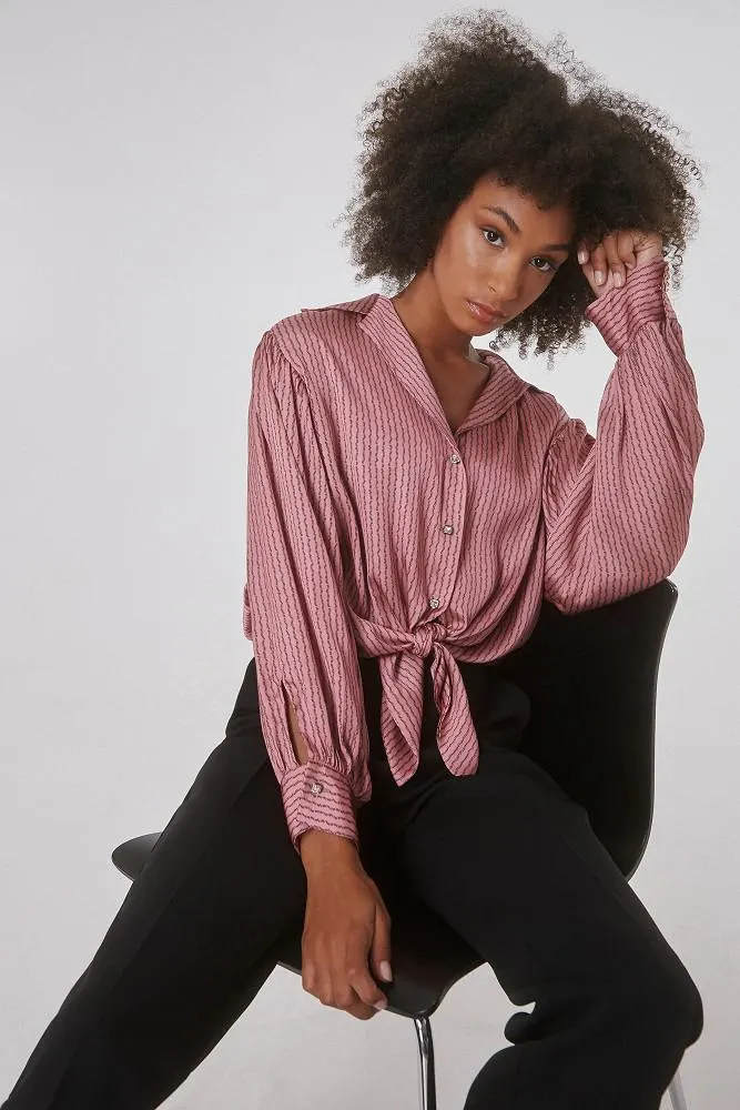 Striped satin shirt with knot