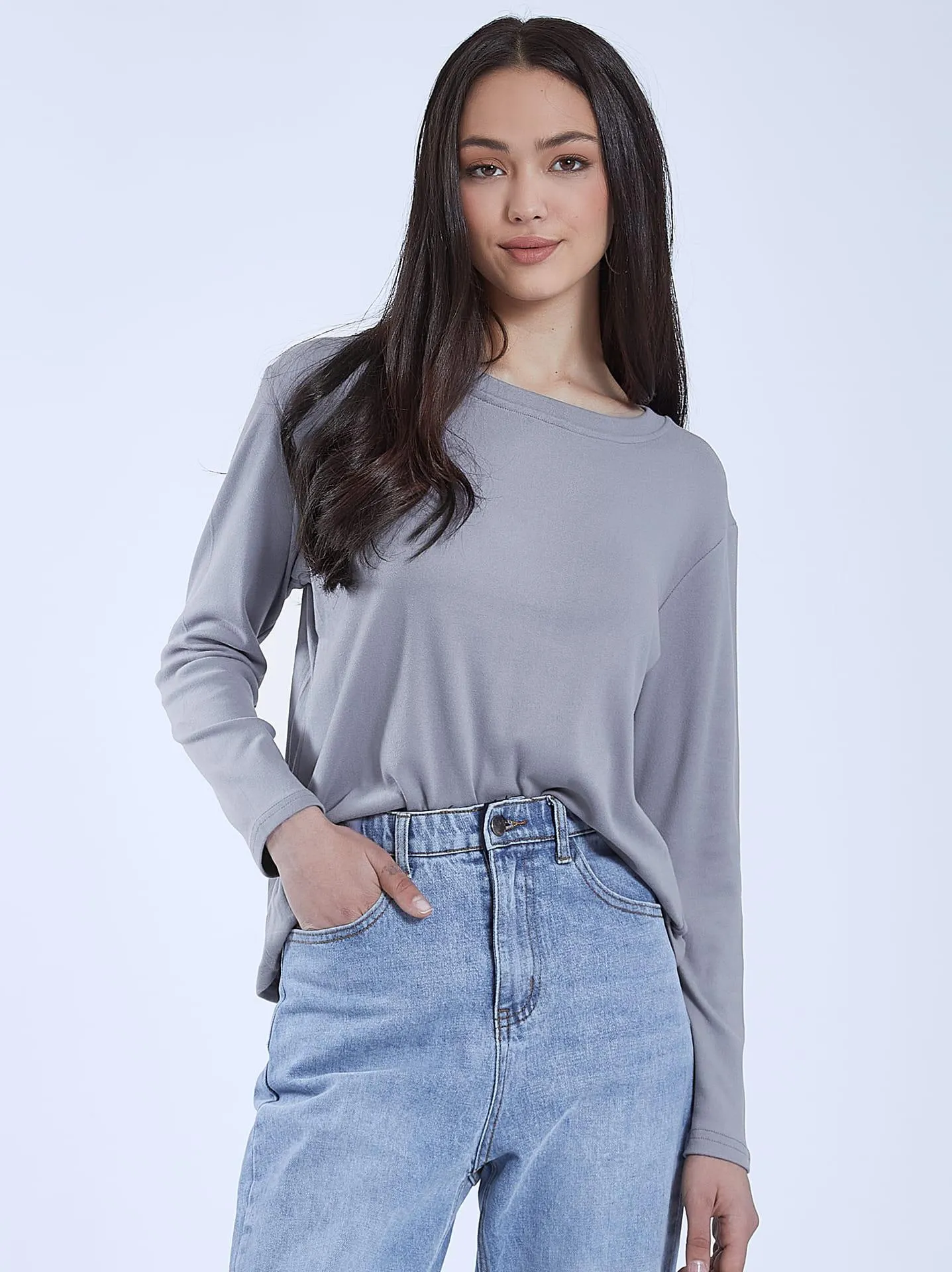 Μονόχρωμη μπλούζα με απαλή υφή σε μπλε ραφ