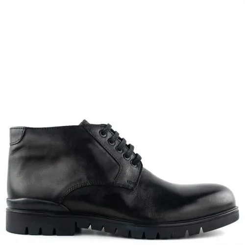 Μαύρο ανδρικό δερμάτινο μποτάκι LB4811-M14