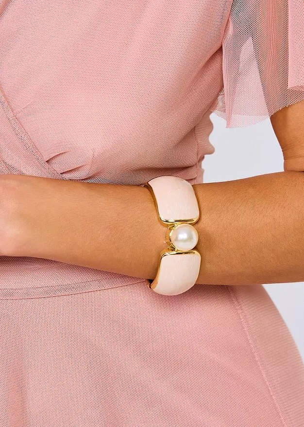 Βραχιόλι χειροπέδα με διακοσμητική πέρλα και φίλντισι