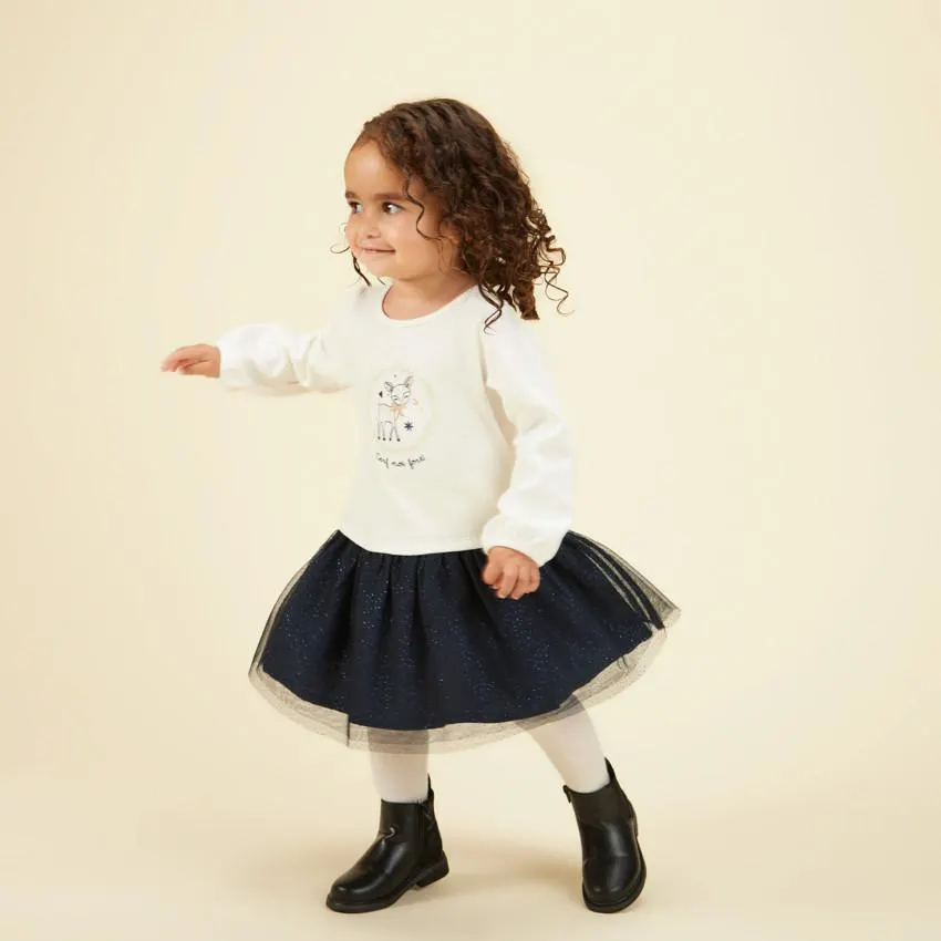 Robe effet 2 en 1 en tulle pailleté motif cerf pour bébé fille