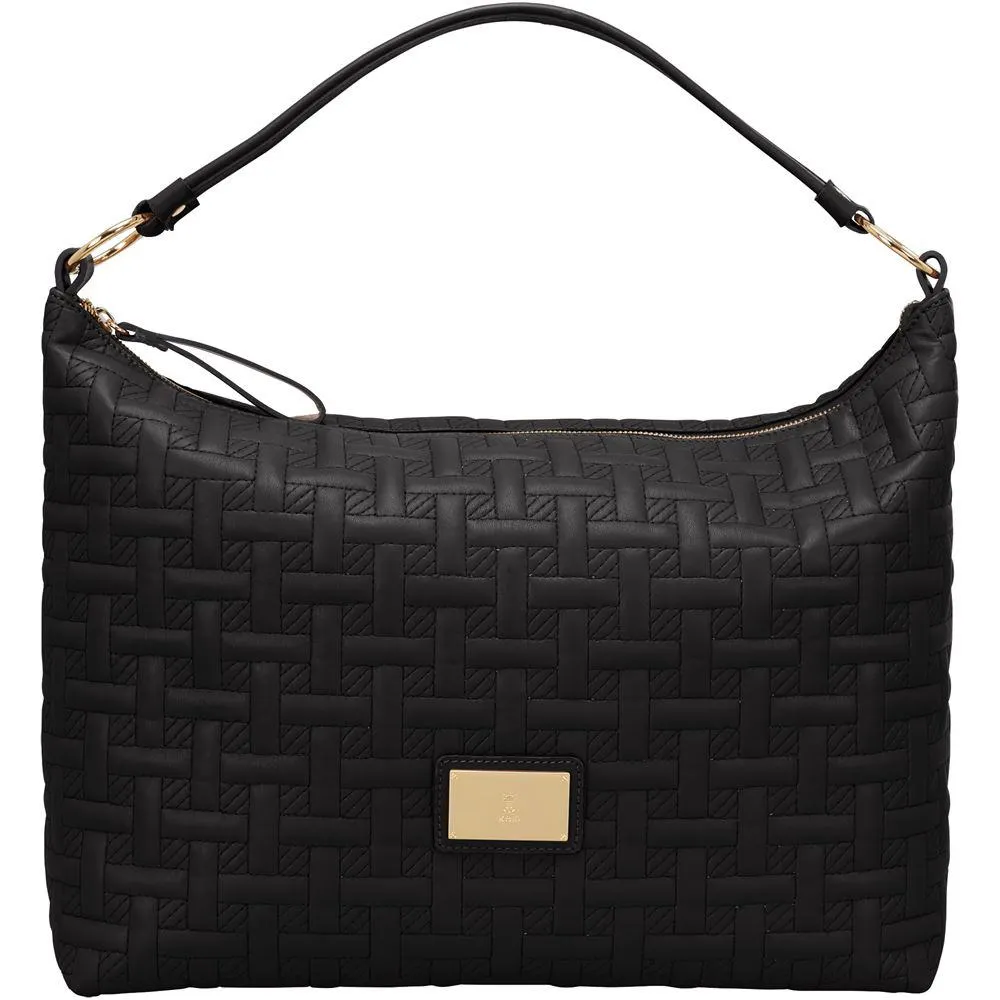 Τσάντα hobo σε συνθετικό υλικό Twist link με δερμάτινα δεσίματα