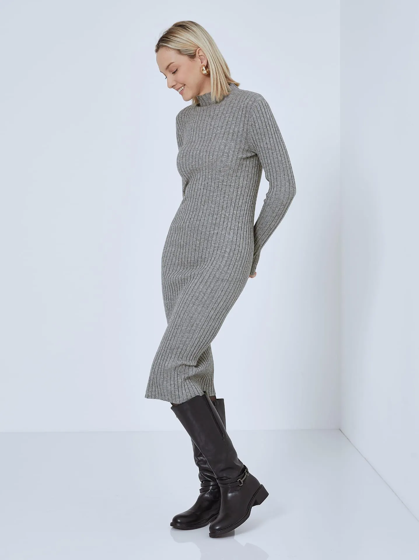 Ριπ μονόχρωμο φόρεμα σε γκρι