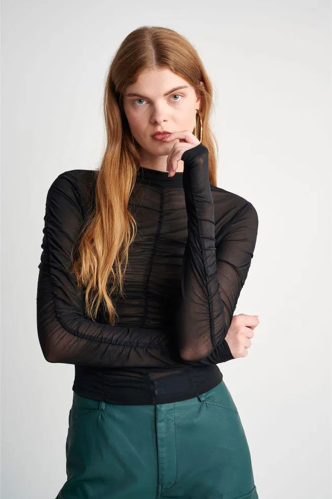 Μπλούζα διχτυωτή με σούρες Black