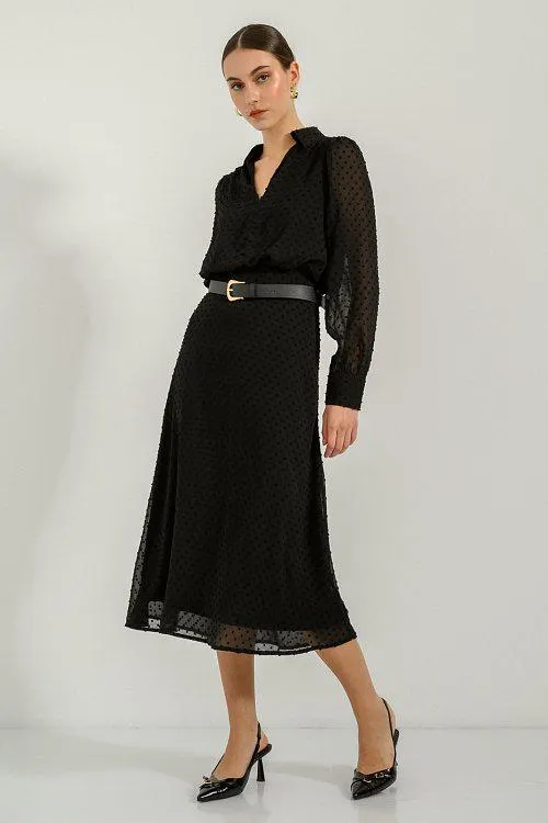 Midi πουά φόρεμα με ημιδιαφάνεια