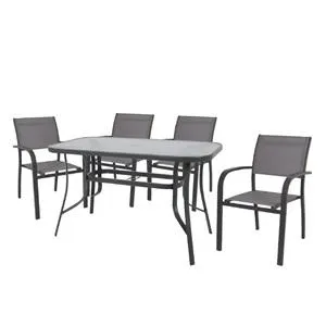 AMIRAL Set Τραπεζαρία Κήπου: Ανθρακί Τραπέζι Metal+4 Πολυθρ όνες Αλουμίνιο-Textilene Γκρι
