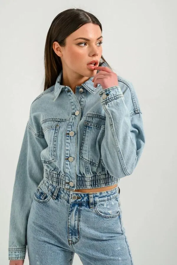 Κροπ ντένιμ τζάκετ με λάστιχο