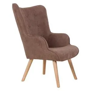 MARON BUTTON Πολυθρόνα Μπερζέρα, Ξύλο Φυσικό Ύφασμα Σκούρο Καφέ