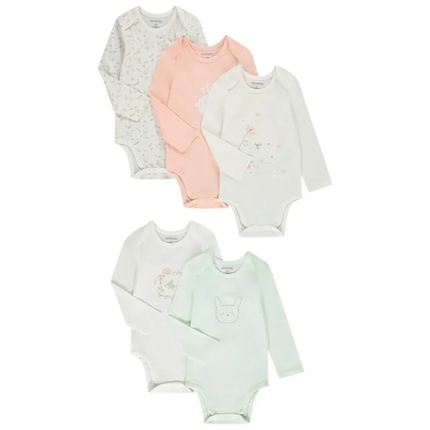 Lot de 5 bodies manches longues en jersey pour bébé fille