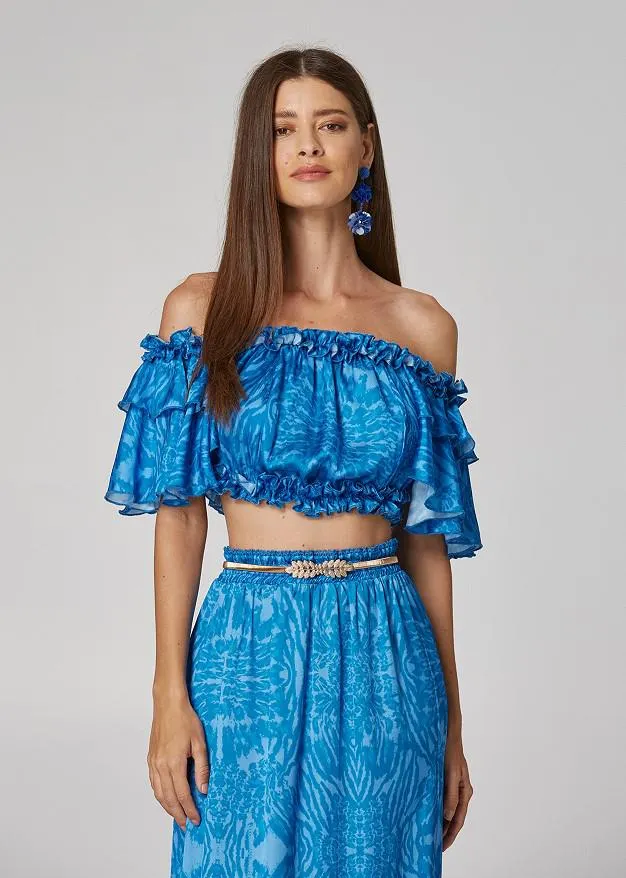 Κροπ animal print μπλούζα με βολάν