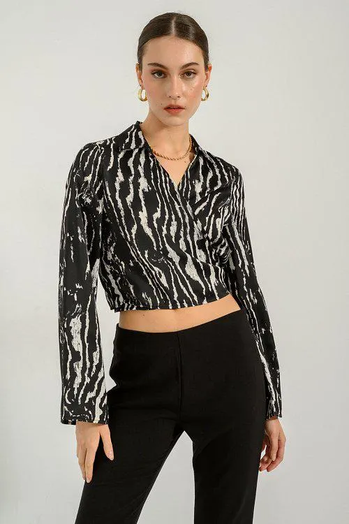 Κρουαζέ πουκάμισο με σατινέ υφή και print