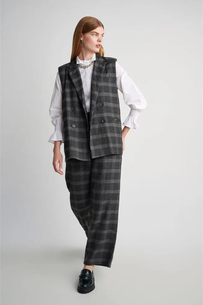 Γιλέκο καρό σταυροκούμπωτο Grey