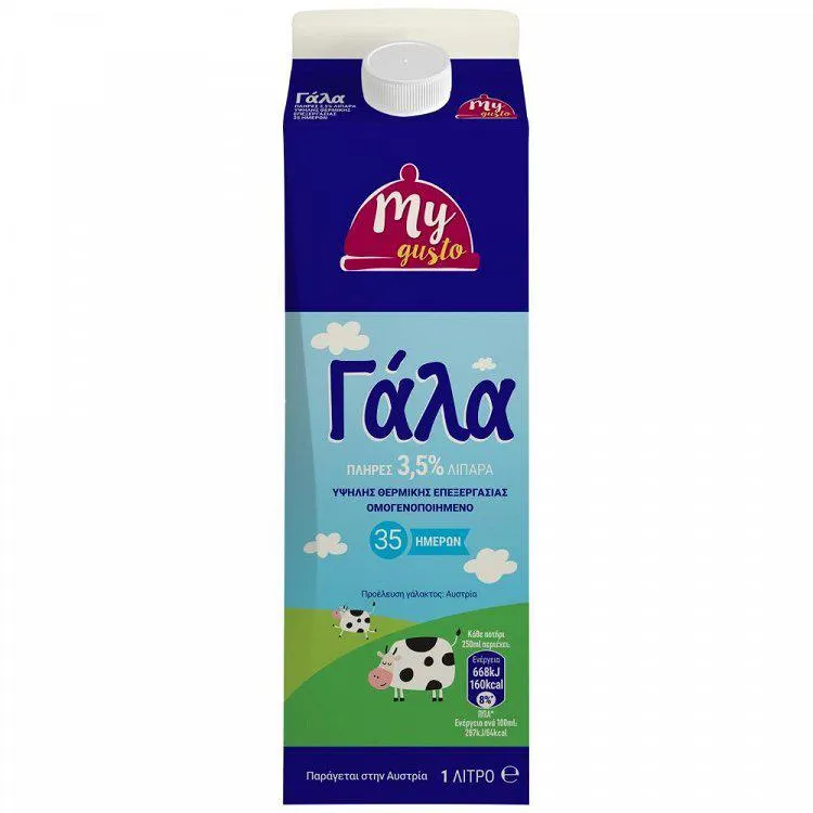 My Gusto Γάλα Υψηλής Θερμικής Επεξεργασίας 3,5% Λιπαρά 1 lt