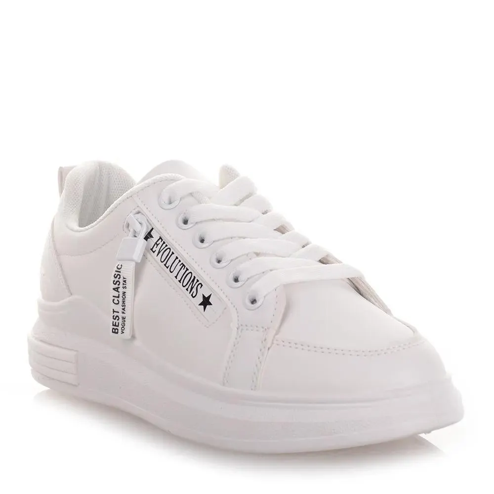 Άσπρα Γυναικεία Sneakers με διακοσμητικό φερμουάρ Famous