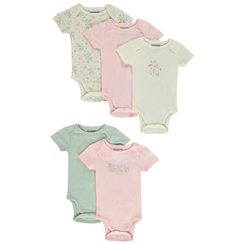 Σετ από 5 bodies κοντομάνικο φλοράλ μοτίβα για bebe κορίτσι