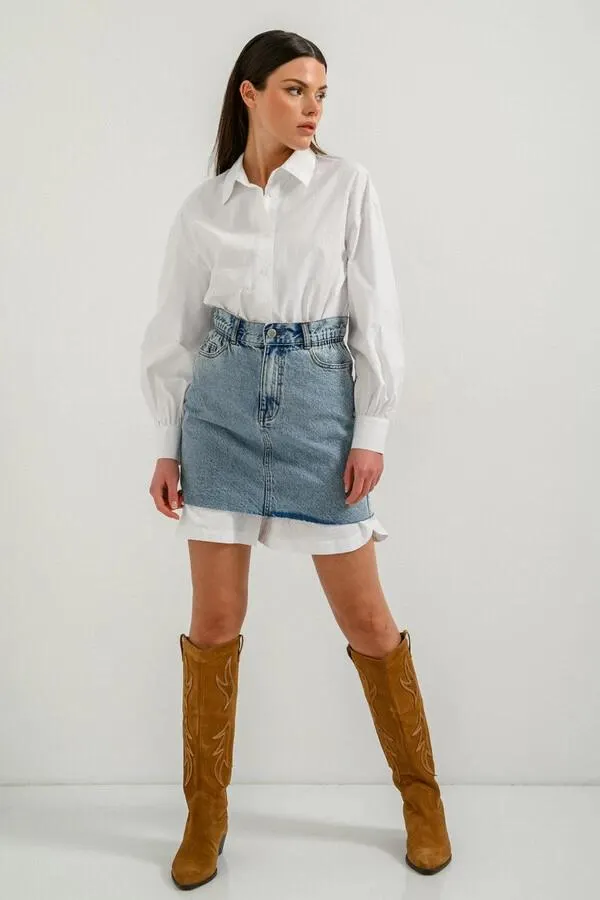 Μίνι ντένιμ φούστα με ξέφτια