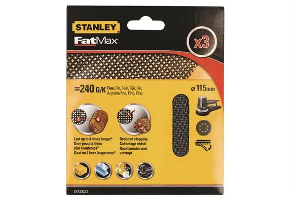 Γυαλόχαρτα Quick Fit Stanley Fatmax Κ240 Φ.115mm Σετ 3 Τεμαχίων
