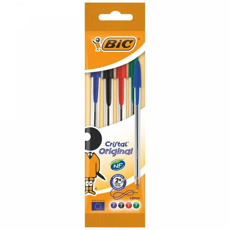 BIC Στυλό Cristal Σακουλάκι 4Τεμάχια Μικτά
