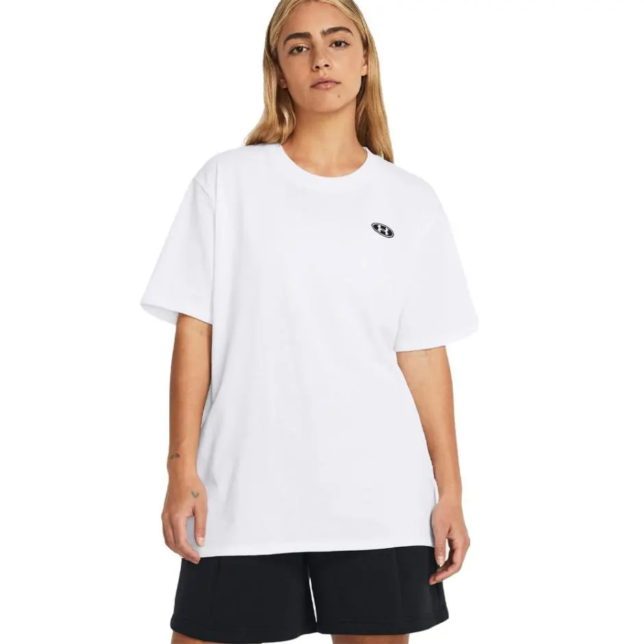 Γυναικεία Κοντομάνικη Μπλούζα Λευκή - Under Armour Heavyweight Embroidered Patch Boyfriend