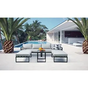 ORBEA Set Καθιστικό Κήπου ALU Ανθρακί, Καναπές 4Θ+2 Πάγκοι+ Τραπέζι, Μαξιλάρι Γκρι Ανοιχτό