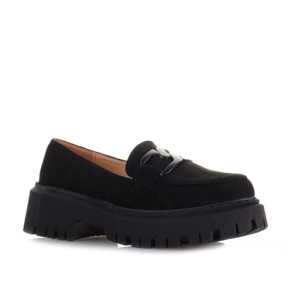 Σουέτ γυναικεία μοκασίνια σε μαύρο χρώμα Famous