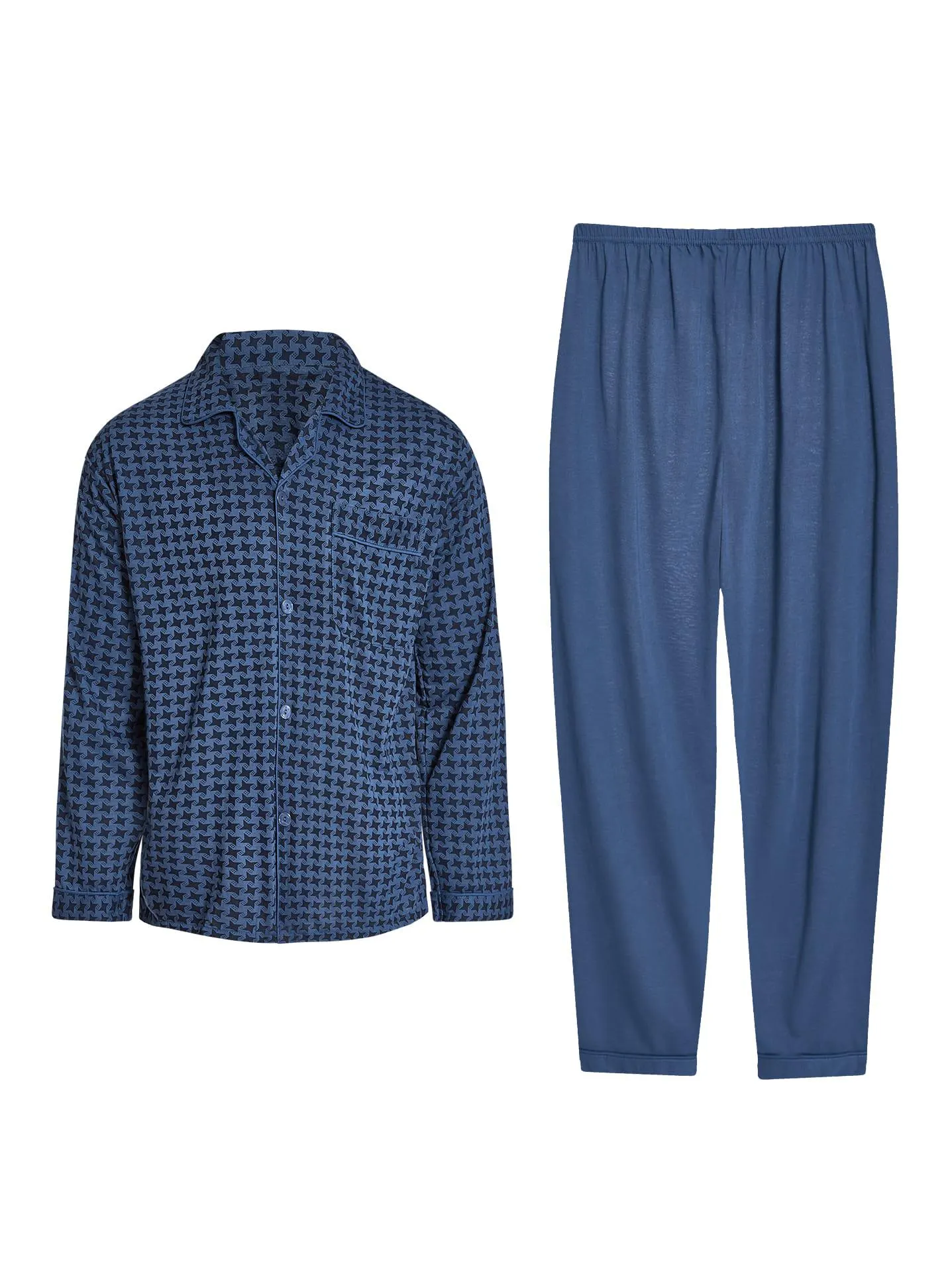 Εμπριμέ σετ ανδρικής πιτζάμας σε σκούρο μπλε