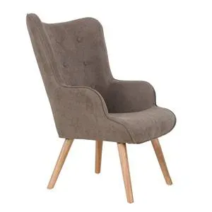 MARON BUTTON Πολυθρόνα Μπερζέρα, Ξύλο Φυσικό Ύφασμα Ανοιχτό Καφέ