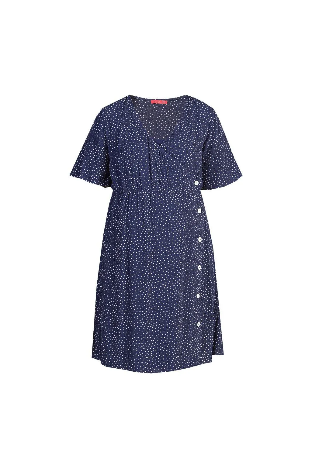 Ohma! μπλε κρουαζέ φόρεμα θηλασμού με πουά και κουμπιά