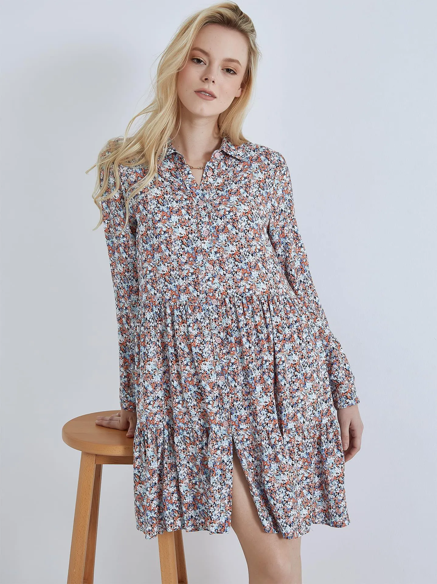 Floral mini φόρεμα με βαμβάκι σε πορτοκαλί