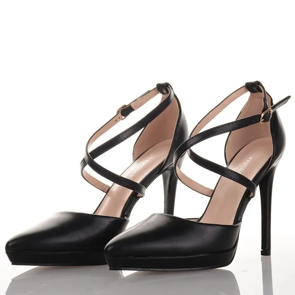 Μαύρες Γόβες με Χιαστί Λουράκι Famous