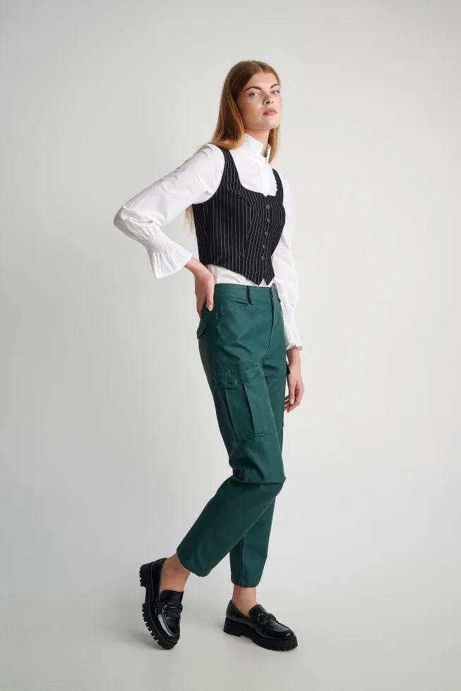 Παντελόνι cargo δερματίνη Green