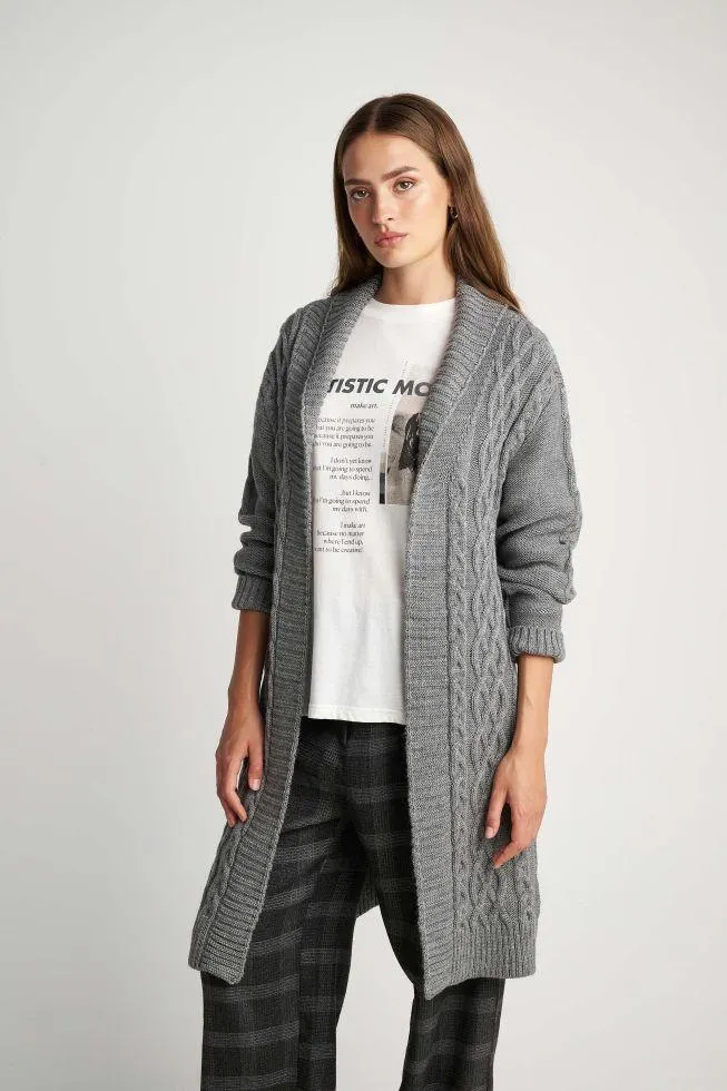 Ζακέτα πλεκτή με σχέδιο πλεξούδα - Grey