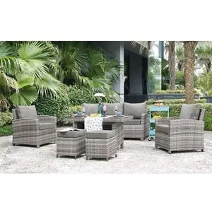 MONROE Set Σαλόνι - Καθιστικό, Τραπεζαρία, Κήπου - Βεράντας Μέταλλο, Wicker Grey White