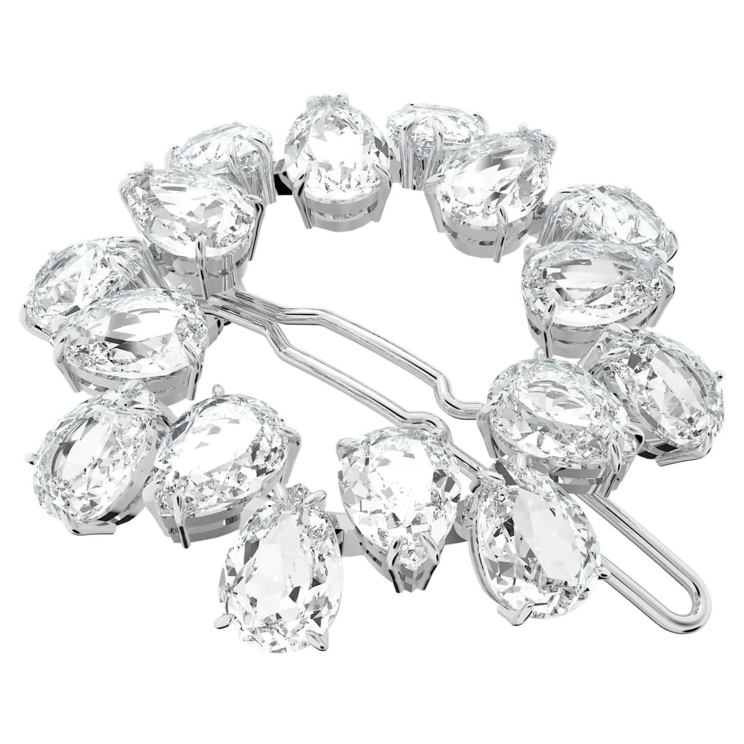 Κλιπ μαλλιών Κρύσταλλα κοπής pear, Λευκό, Επιμετάλλωση ροδίου