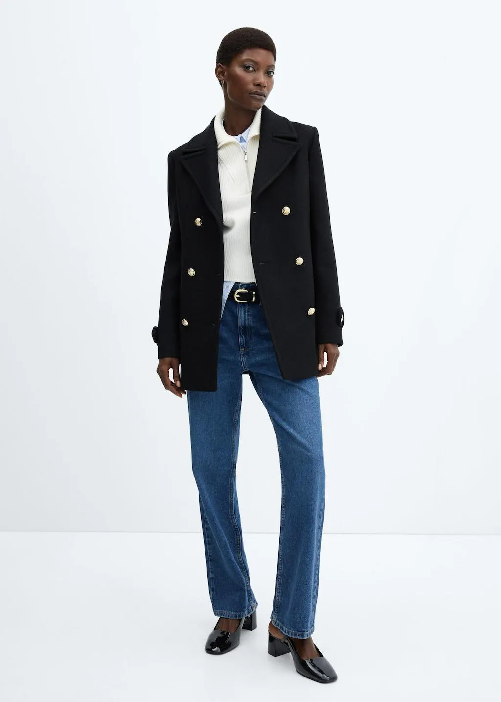 Παλτό μαλλί κουμπιά πετράδι