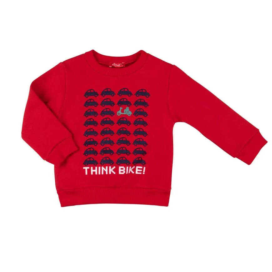 Μπεμπέ χειμερινή μπλούζα για αγόρι κόκκινη με τύπωμα εμπρός αυτοκίνητα -12.3953K