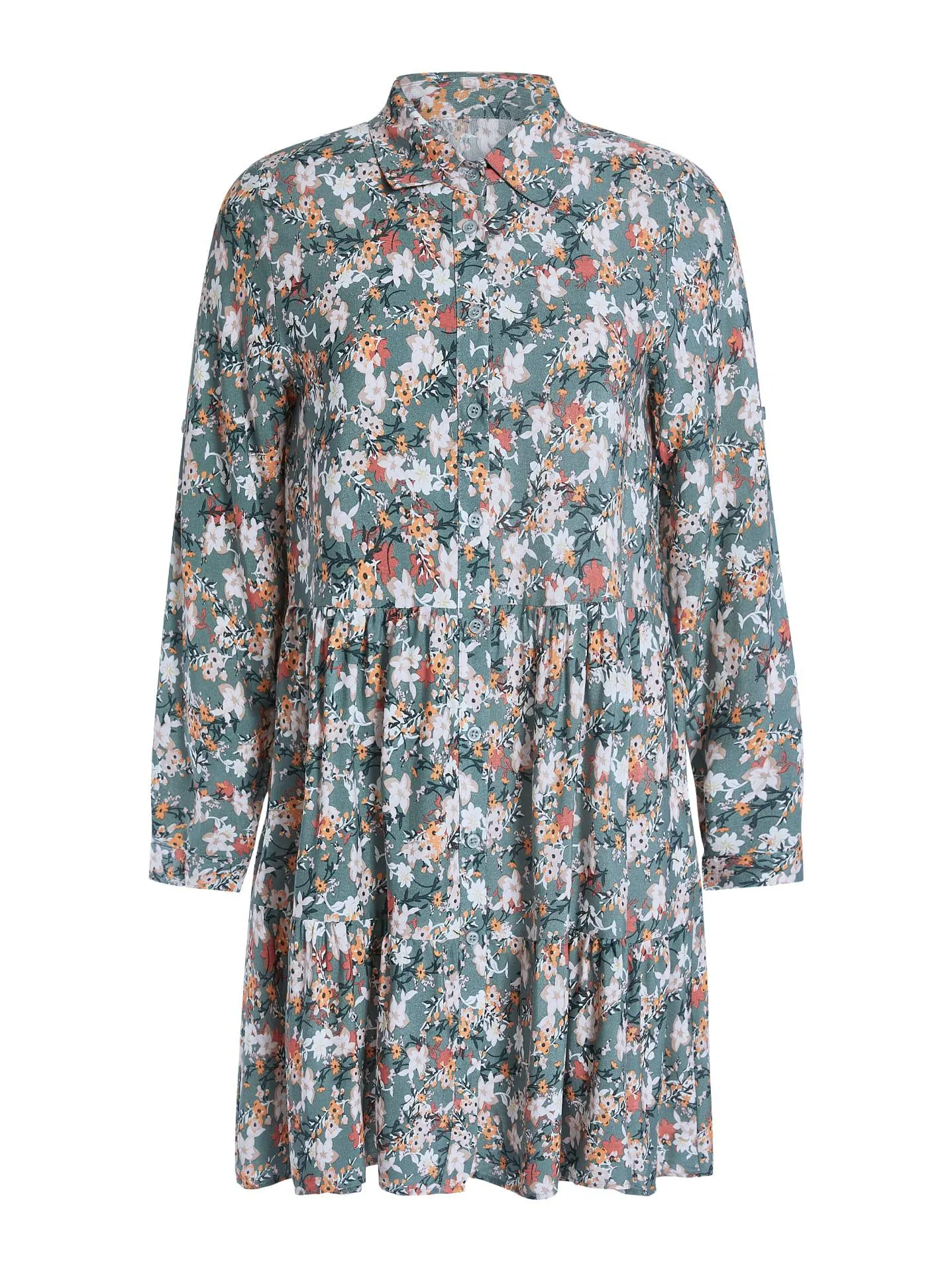 Floral φόρεμα με βαμβάκι σε πράσινο ανοιχτό