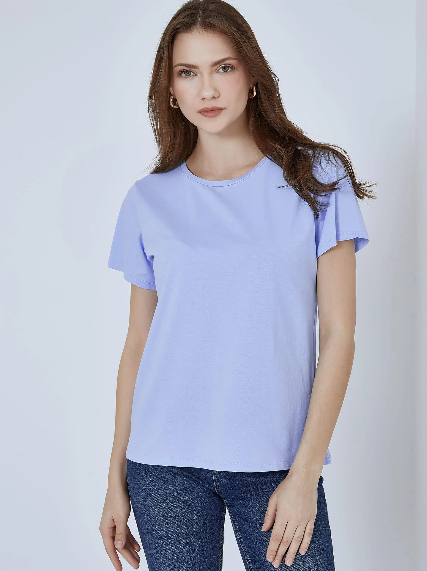 T-shirt με βαμβάκι σε γαλάζιο