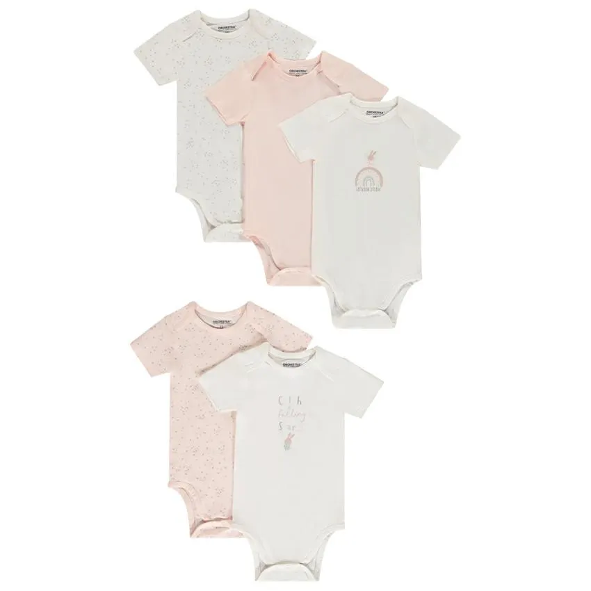 Σετ από 5 bodies κοντομάνικο λαγουδάκι για bebe κορίτσι με διαφορετικά ανοίγματα ανάλογα την ηλικία
