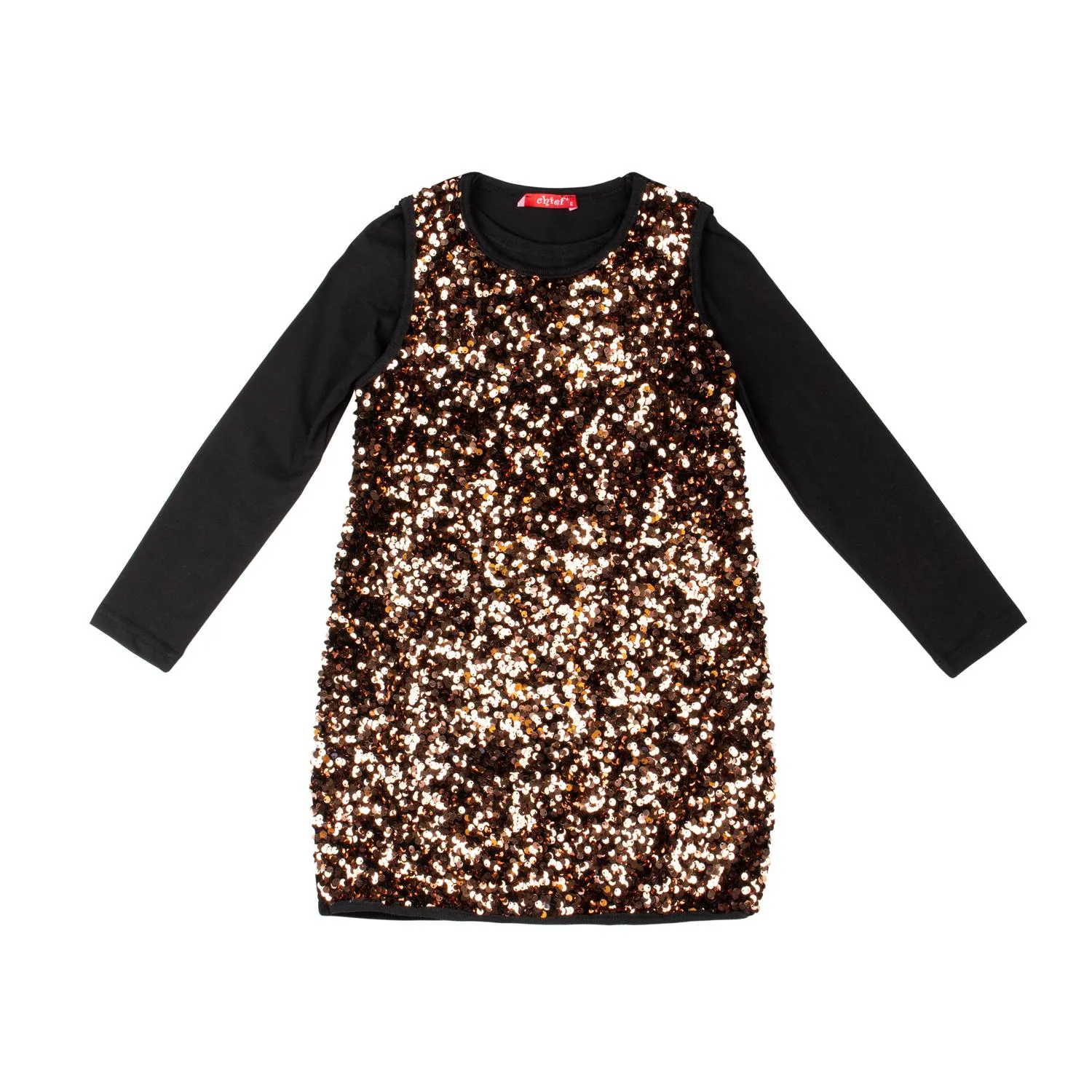 Φόρεμα χειμερινό για κορίτσι μακρυμάνικο σε μπρονζέ χρώμα με παγιέτες-22.5005M