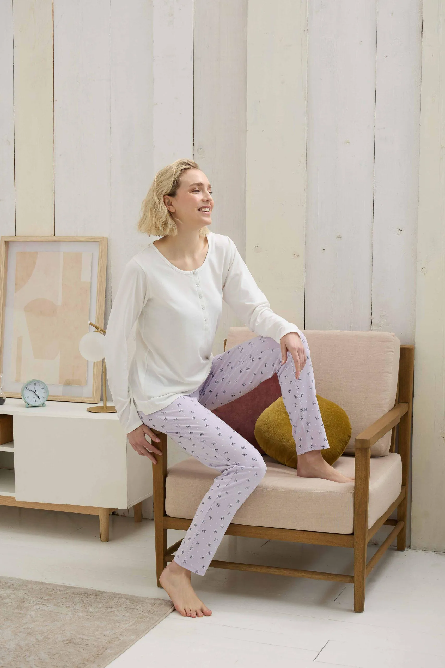 Γυναικεία πιτζάμα εγκυμοσύνης/θηλασμού με φιογκάκια