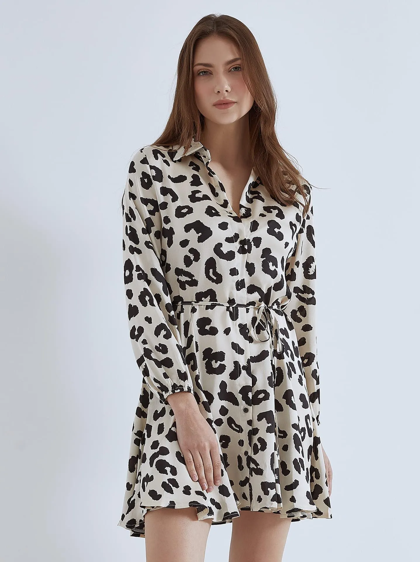 Mini φόρεμα σε animal print σε μπεζ