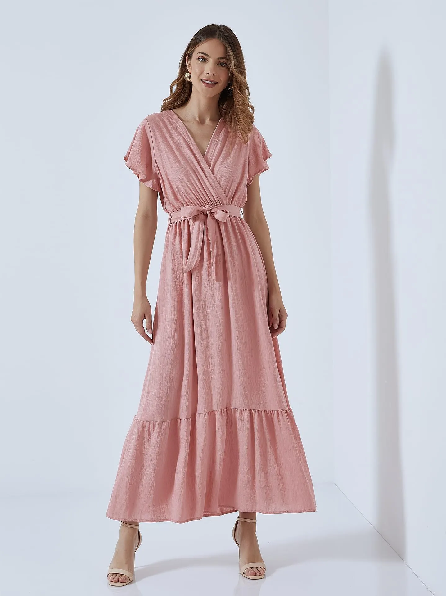 Κρουαζέ maxi φόρεμα με βαμβάκι σε σάπιο μήλο