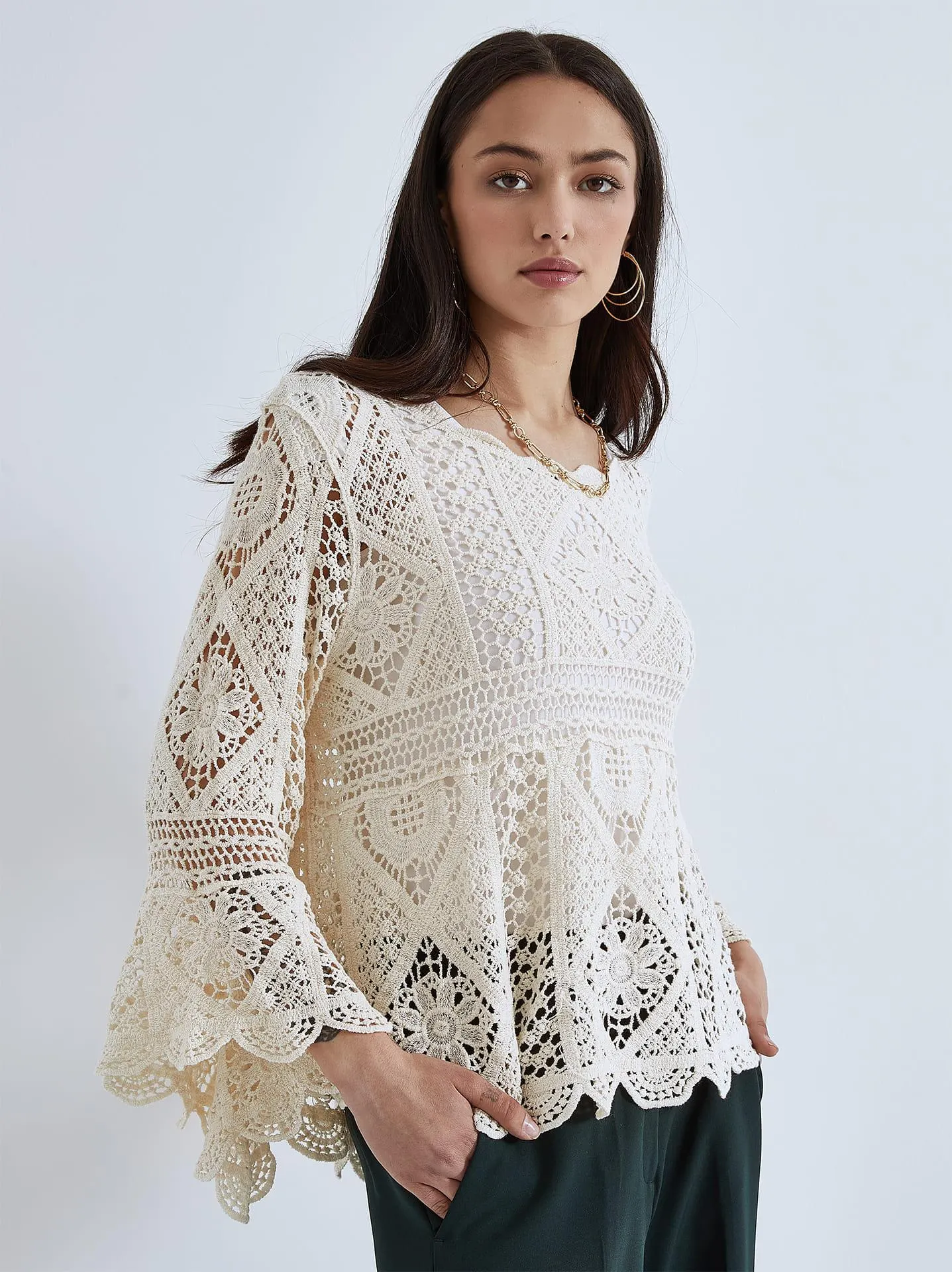 Κιπούρ βαμβακερή μπλούζα σε μπεζ