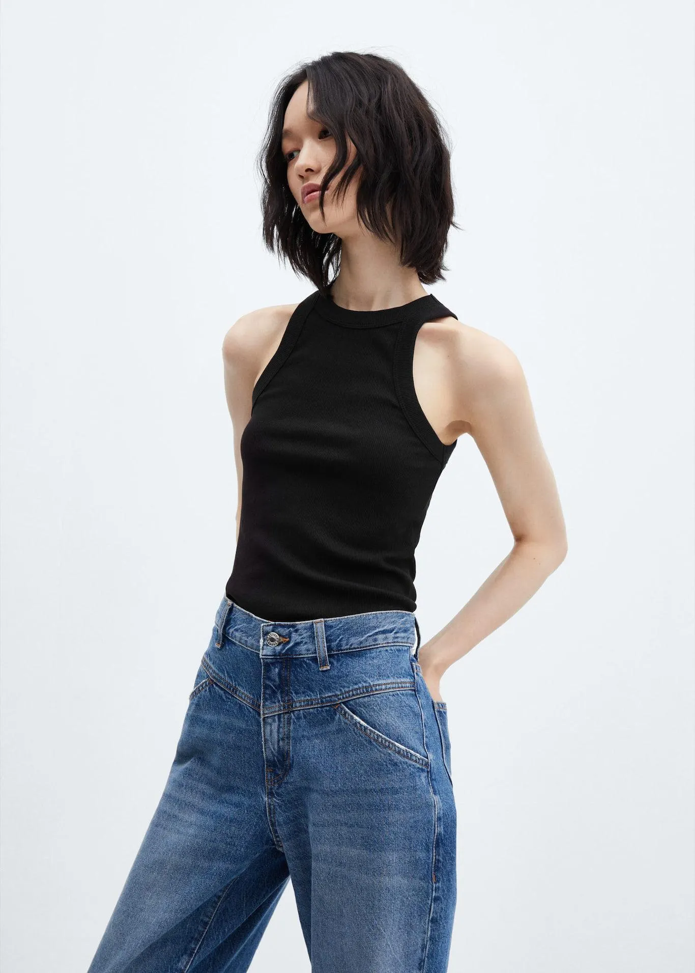 Ribbed cotton-blend top